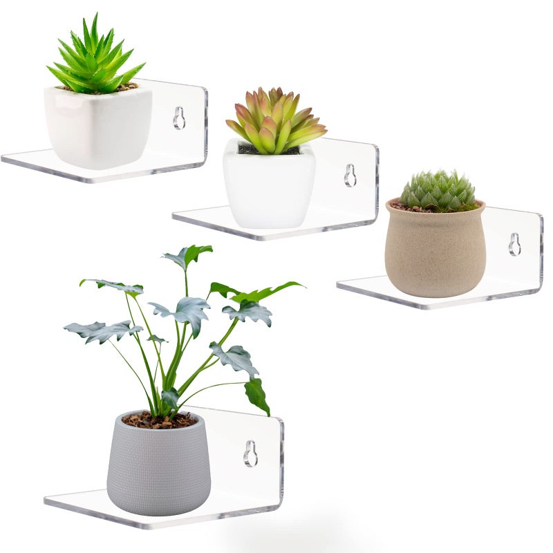 LUOBAO Acrylic Small Adhesive Wall Shelves,Mini Floating Shelves,Acrylic Display Shelves,Ledges for Pop Figures,Plant,Picture Photo Modern Wall for Bedroom Decor Living Room - Image 1